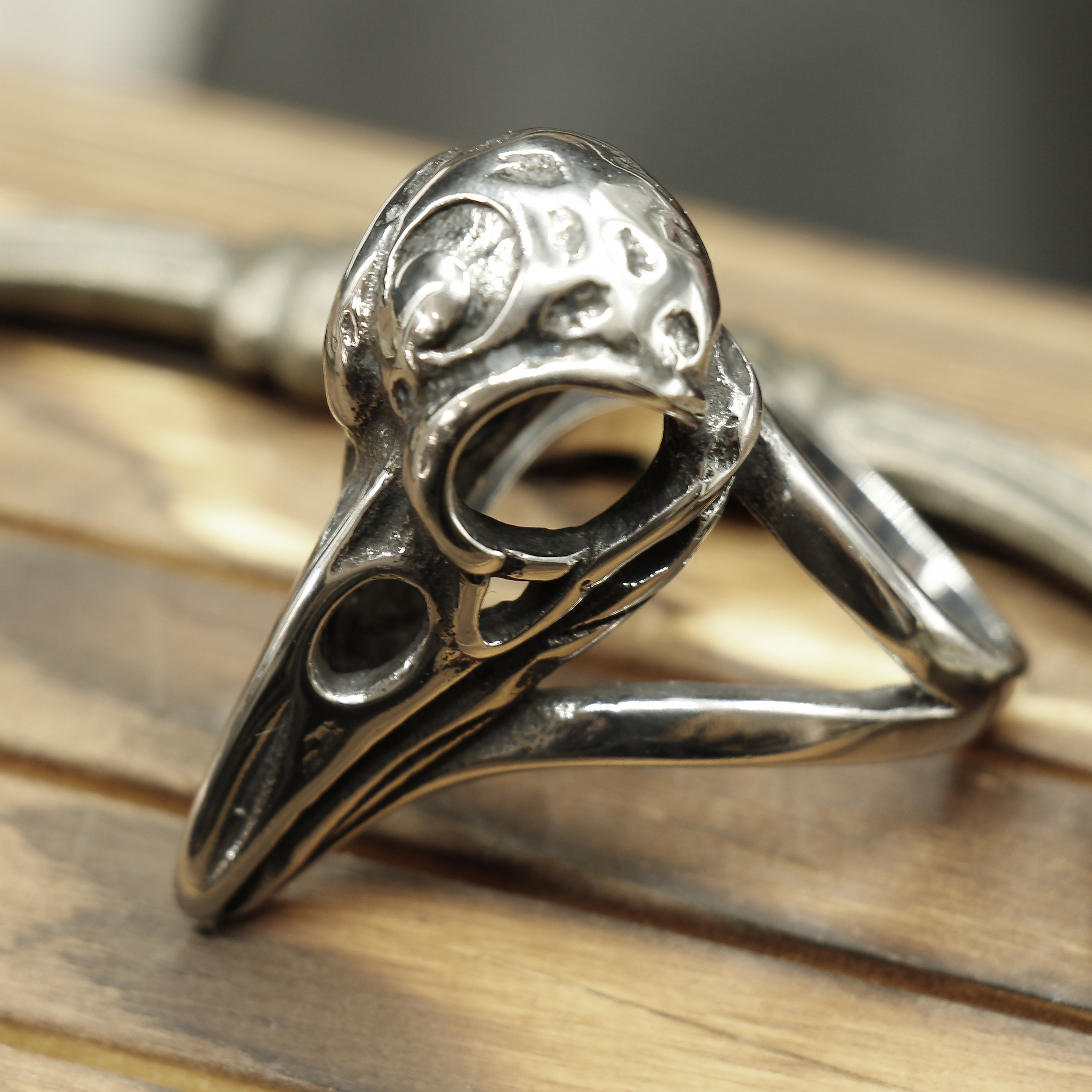 Stainless Steel Viking Raven Skull Ring