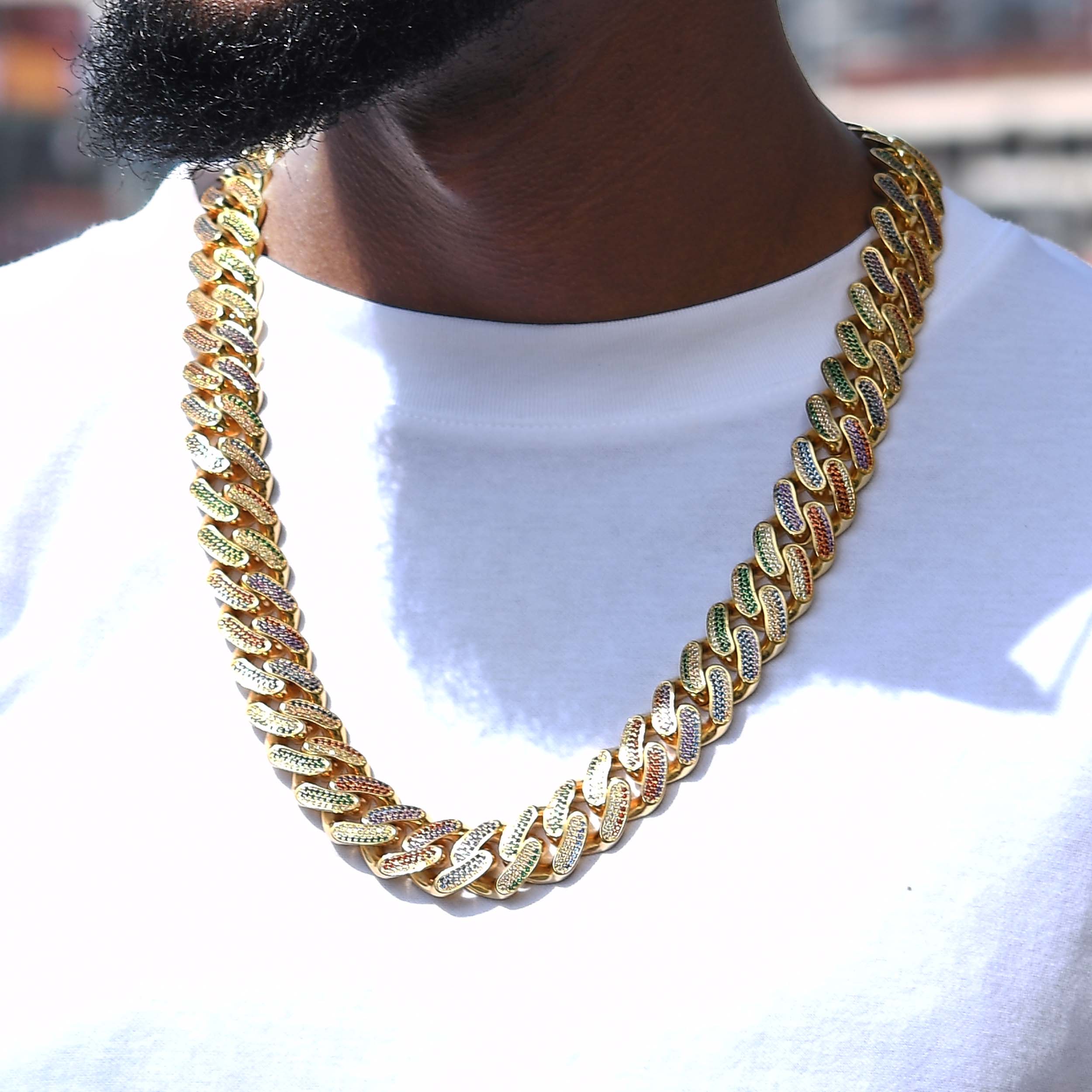 Customized Miami Colorful Iced Out Cuban Link Chain Sulludd