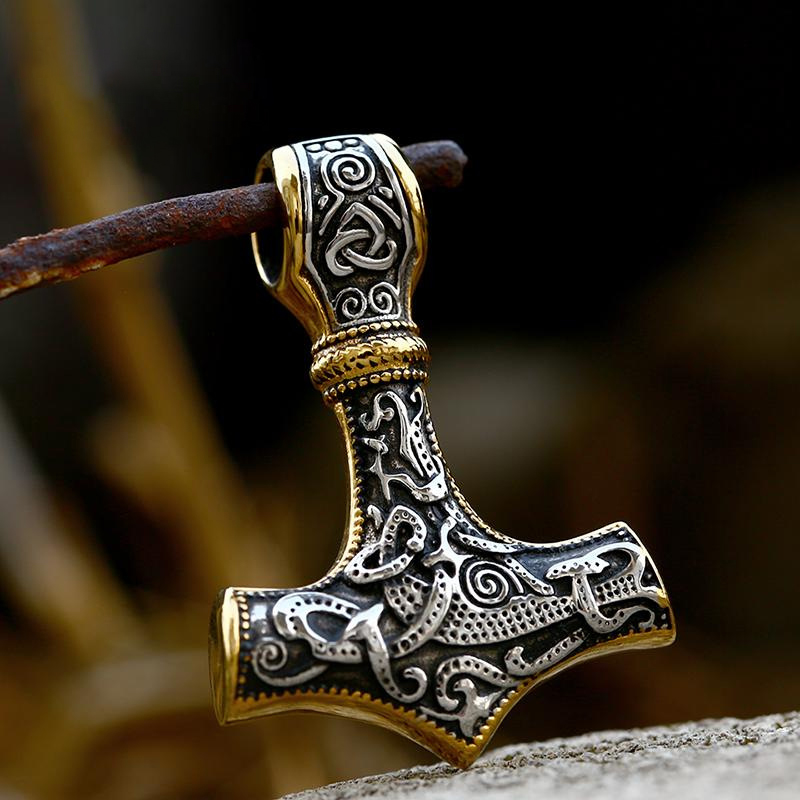Viking Nordic Thor Hammer Celtic Pendant Necklace Set Sulludd
