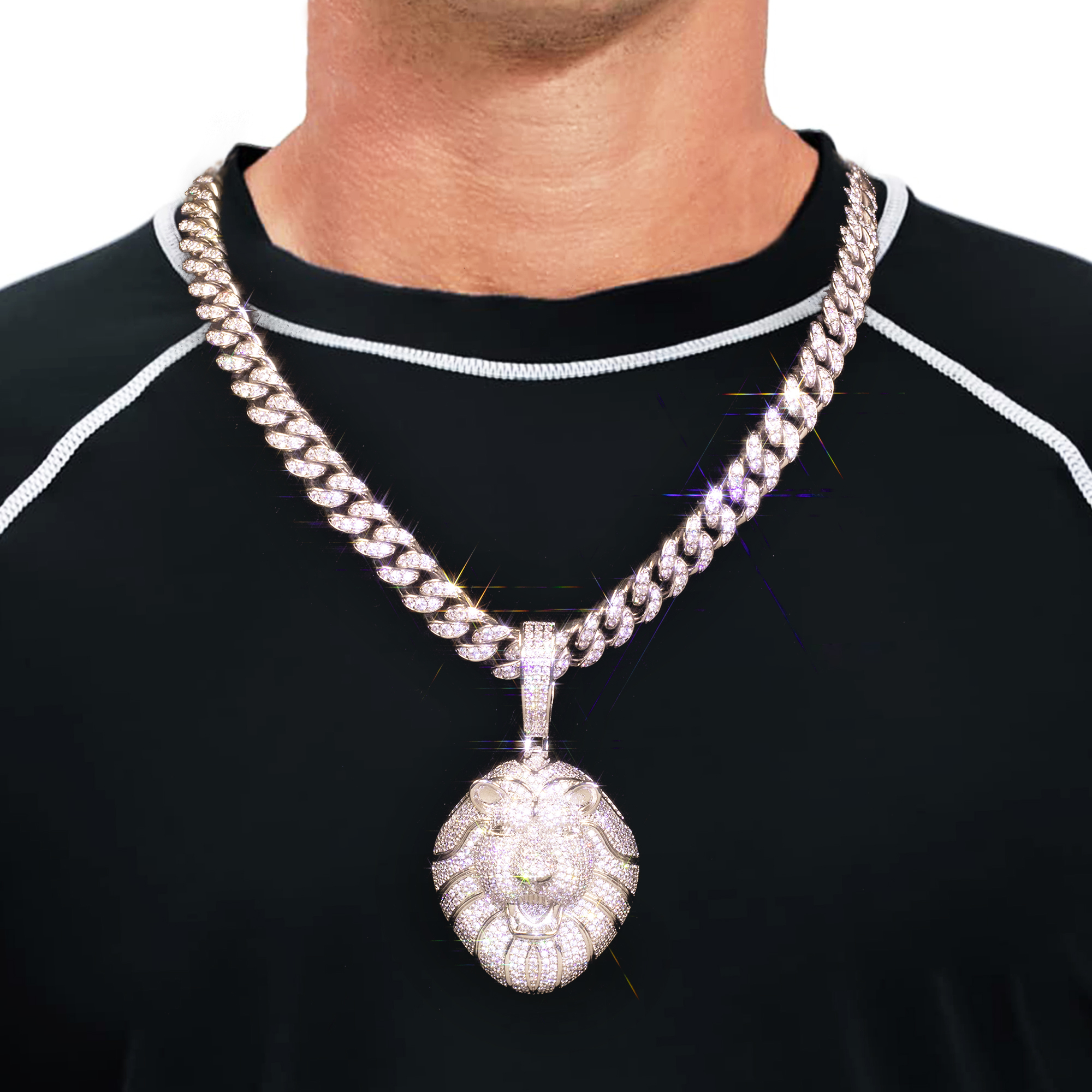 Iced Out Lion King Cuban Link Chain Necklace Pendant Set Sulludd