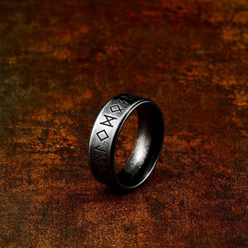 Viking Nordic Oxidized Runes Ring Stainless Steel Sulludd