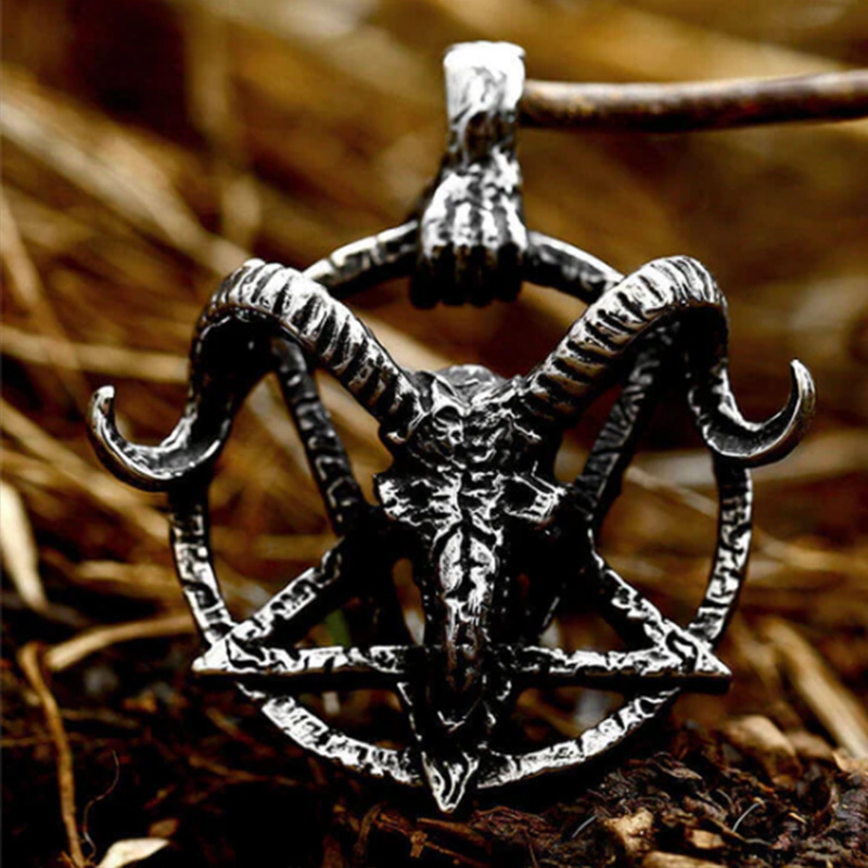 Nordic Bighorn Goat Pentagram Pendant Necklace Set Sulludd
