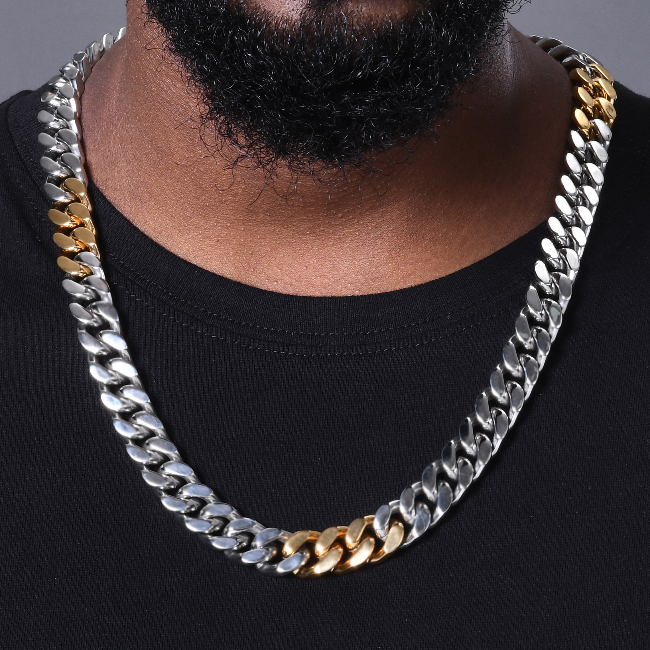 20-24" 2-Tone Stainless Steel Man Cuban Link Chain Sulludd