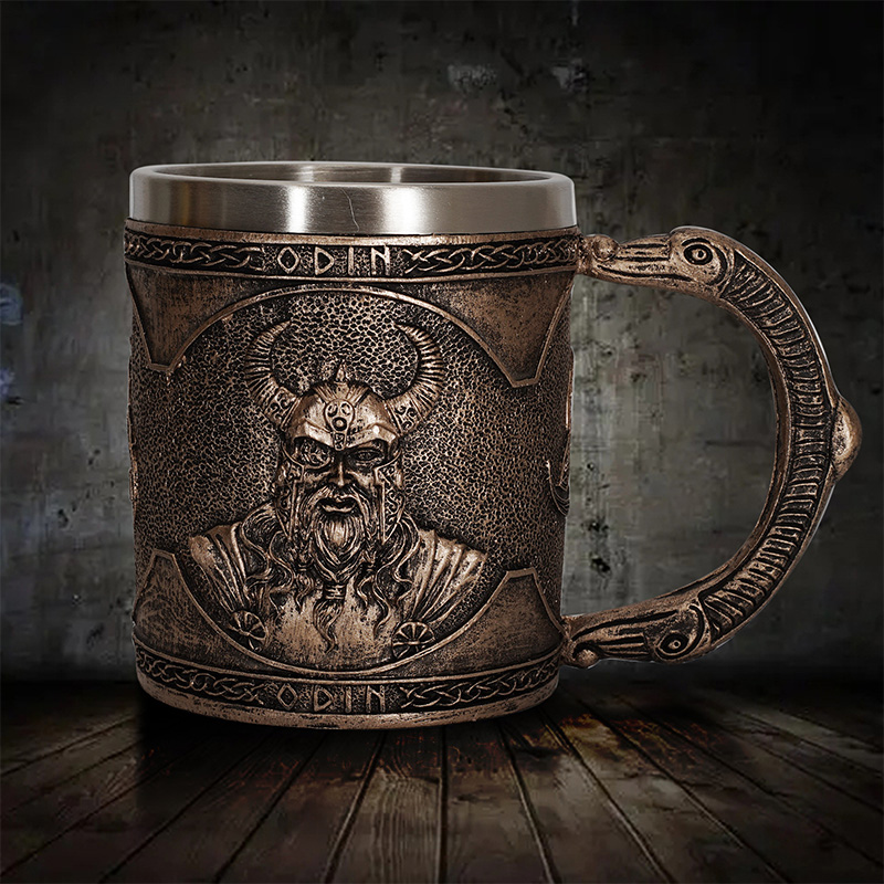 Viking Nordic Thor Valknut Rune Gods Long Boat Beer Stein Cup Sulludd
