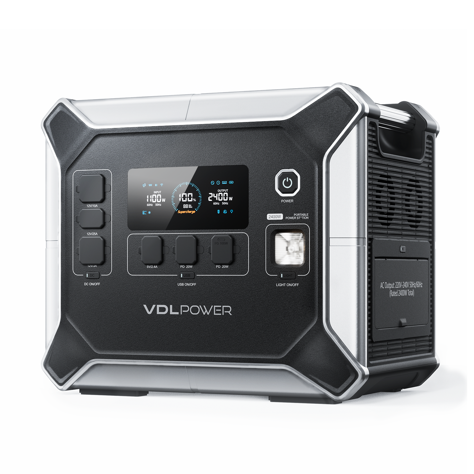 VDLPOWER HS2400 Portable Power Station 2048Wh/2400W LiFePO4 Battery for Home Backup