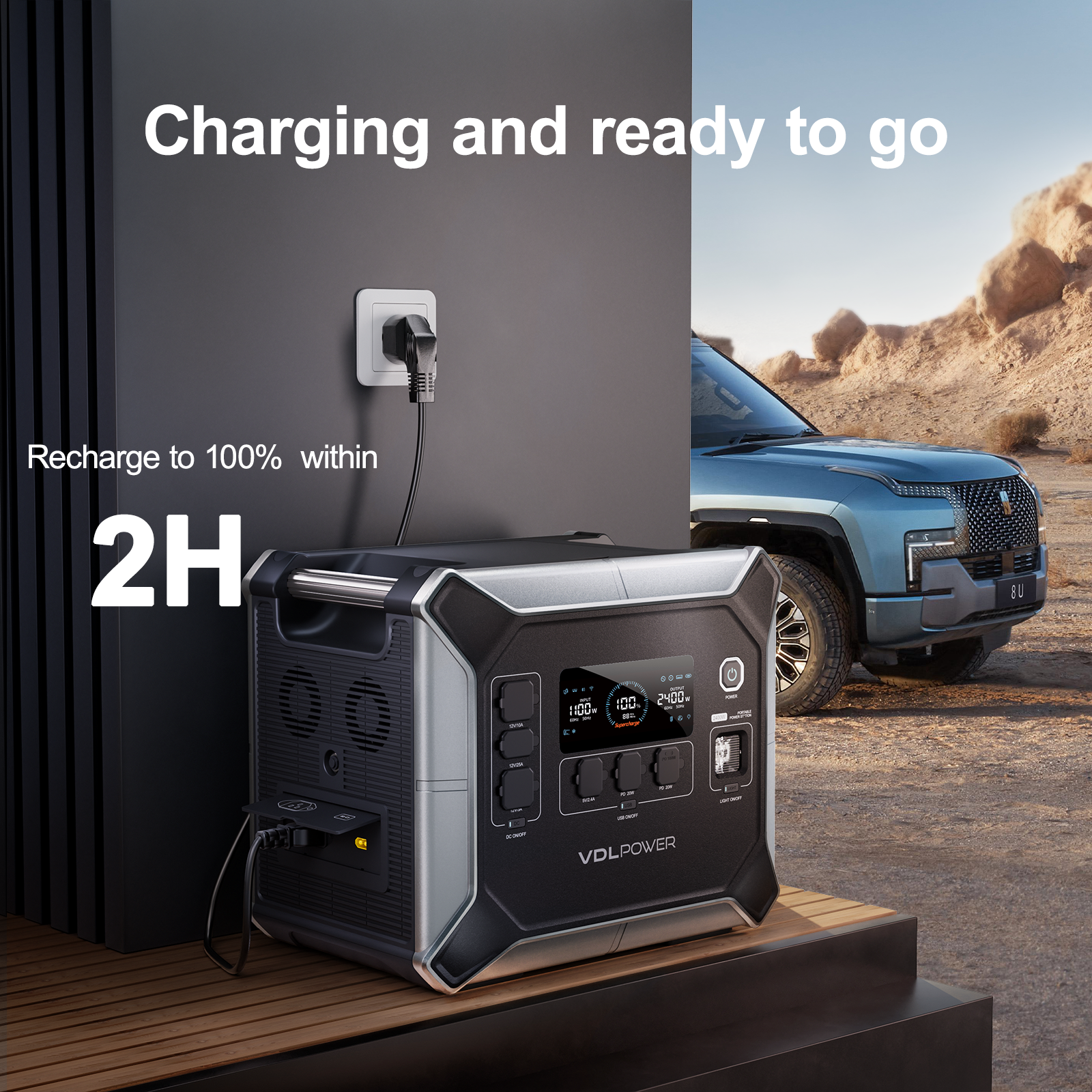 VDLPOWER HS2400 Portable Power Station 2048Wh/2400W LiFePO4 Battery for Home Backup