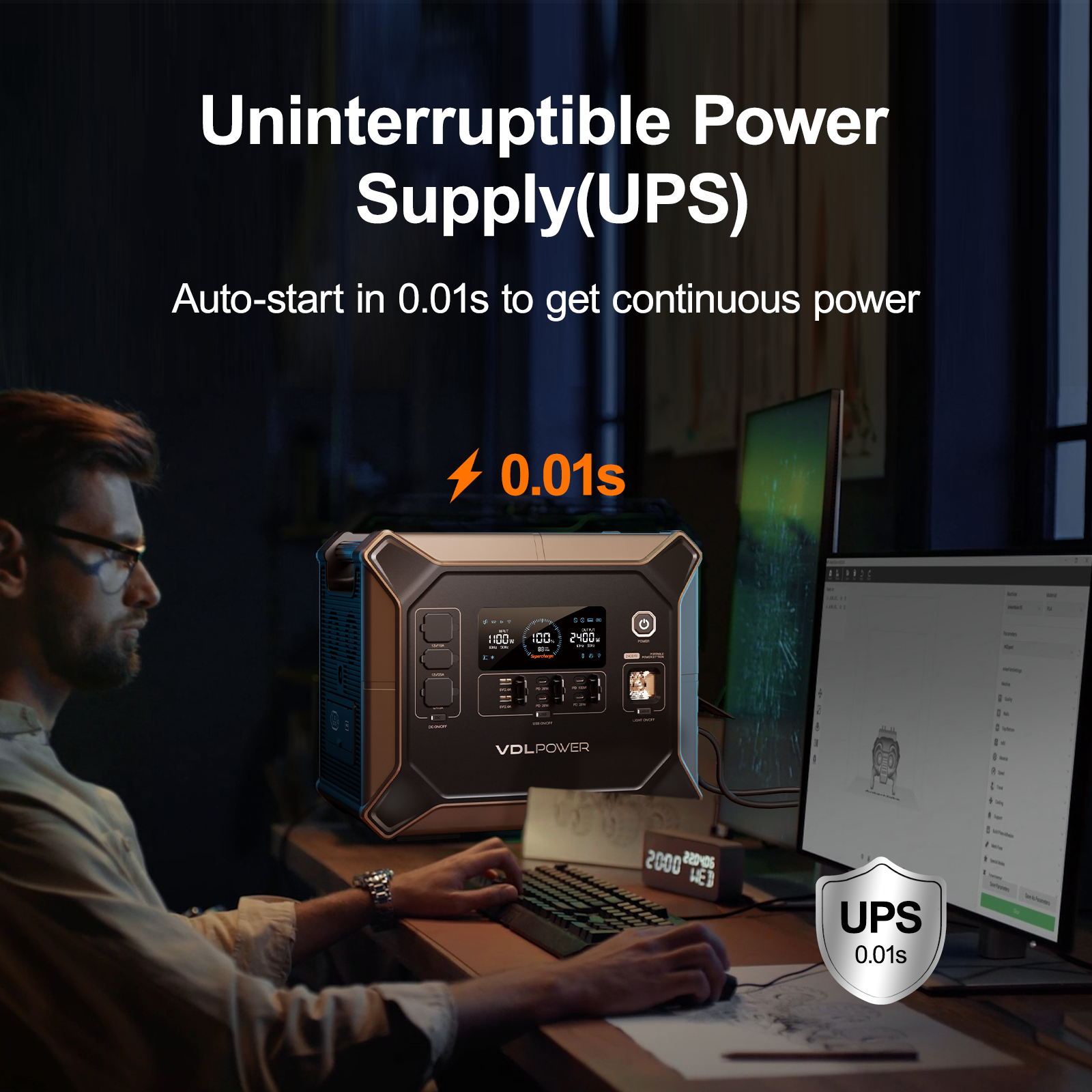 VDLPOWER HS2400 Portable Power Station 2048Wh/2400W LiFePO4 Battery for Home Backup