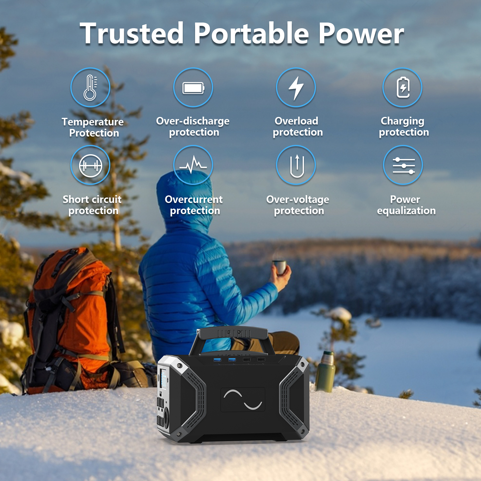 Portable Power Station 300W/110V, VDL PS0300 Solar Generator 299Wh Backup  Lithium Battery Pure Sine Wave AC Outlet, Power Supply with LED Flashlight