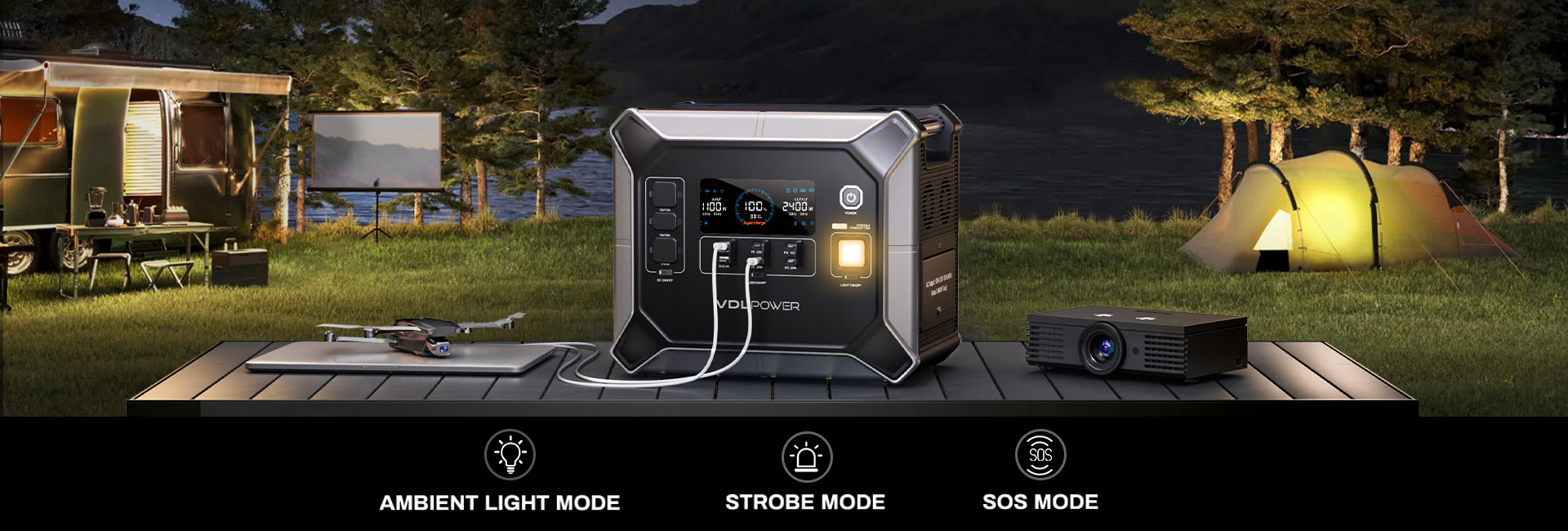 VDL 2400W Portable Power Station 2048Wh LiFePO4 Battery, 2H Fast Charging,  6x AC Outlets(4800 Peak) for Outdoor Camping and RVs
