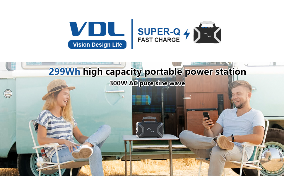 VDL Portable Power Station 299Wh Capacity with 1x100W Solar Panel, 300W  Solar Generator Backup Battery Pure Sine Wave AC Outlet 