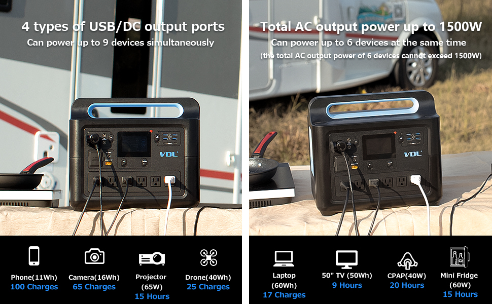 VDLPOWER HS1500 PORTABLE POWER STATION 1228WH/1500W-VDLPOWER