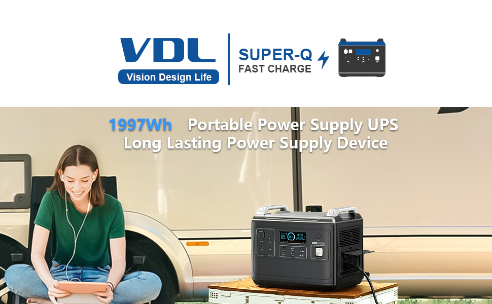  VDL Portable Power Station, HS2000 Solar Generator,  2000W/1997Wh LiFePO4 Battery Backup with 6 AC Outlets,2 USB-C Ports 100W  Max, UPS Power Supply, LED Light for Home Emergency, RV, Camping : Patio