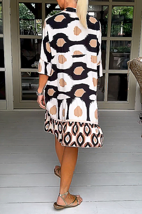 Bohemian V-neck pleated big A skirt dress