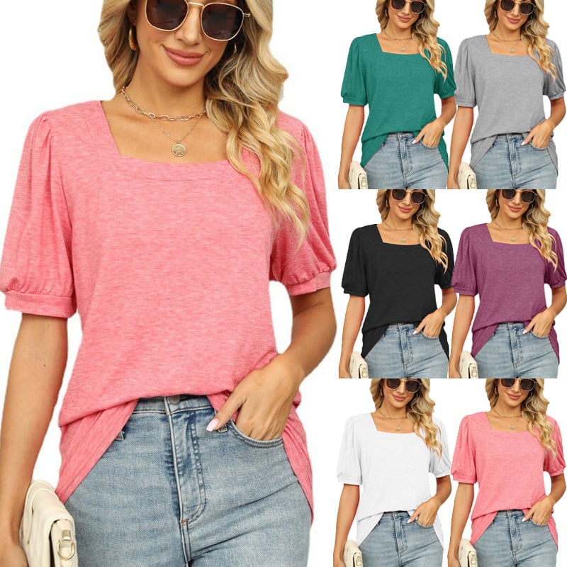 💝Square Neck T-shirt with Puff Sleeves(The discount will take effect at payment)