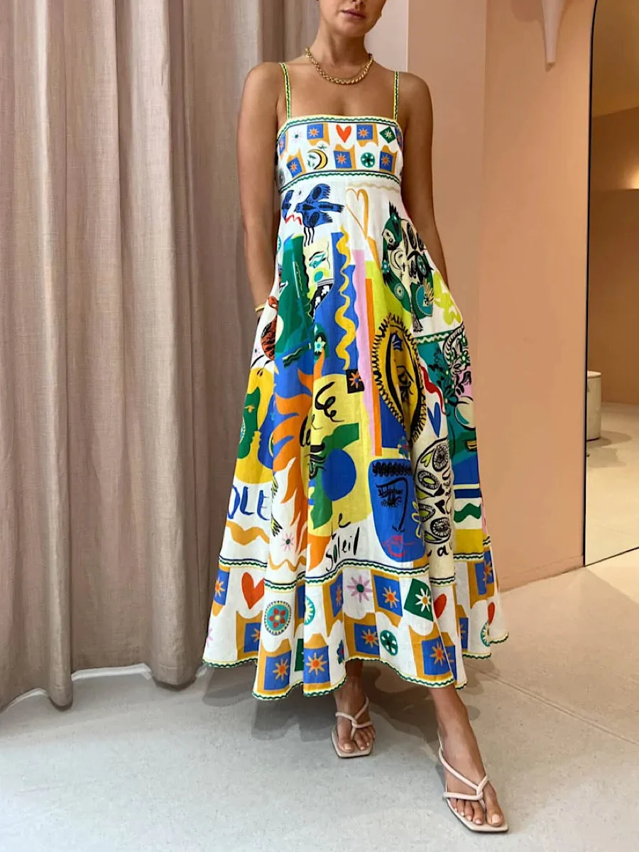 Chic Geometric Graffiti Prints  Slip Dress