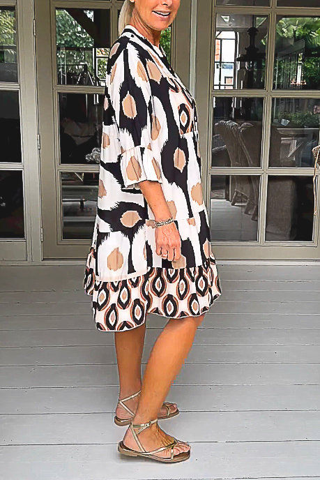 Bohemian V-neck pleated big A skirt dress