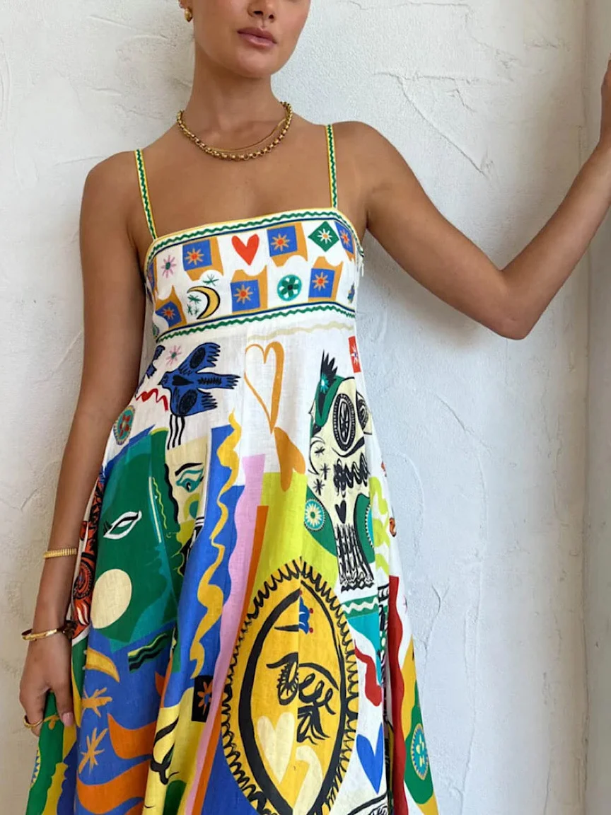 Chic Geometric Graffiti Prints  Slip Dress