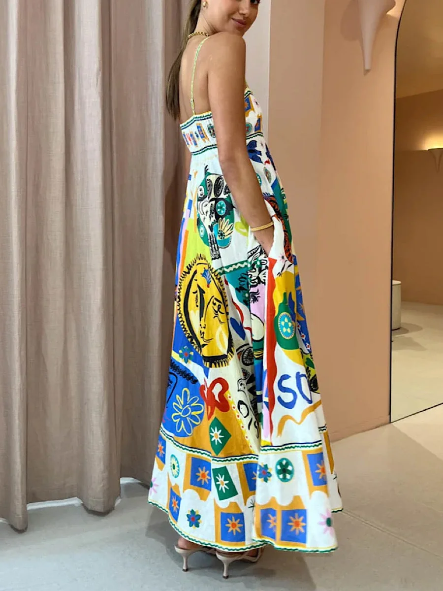 Chic Geometric Graffiti Prints  Slip Dress