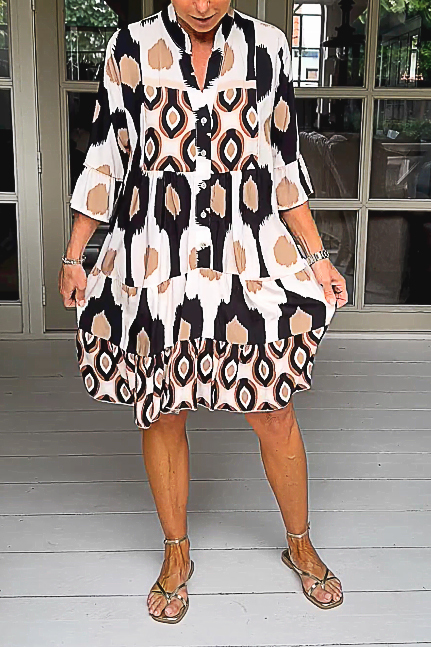 Bohemian V-neck pleated big A skirt dress