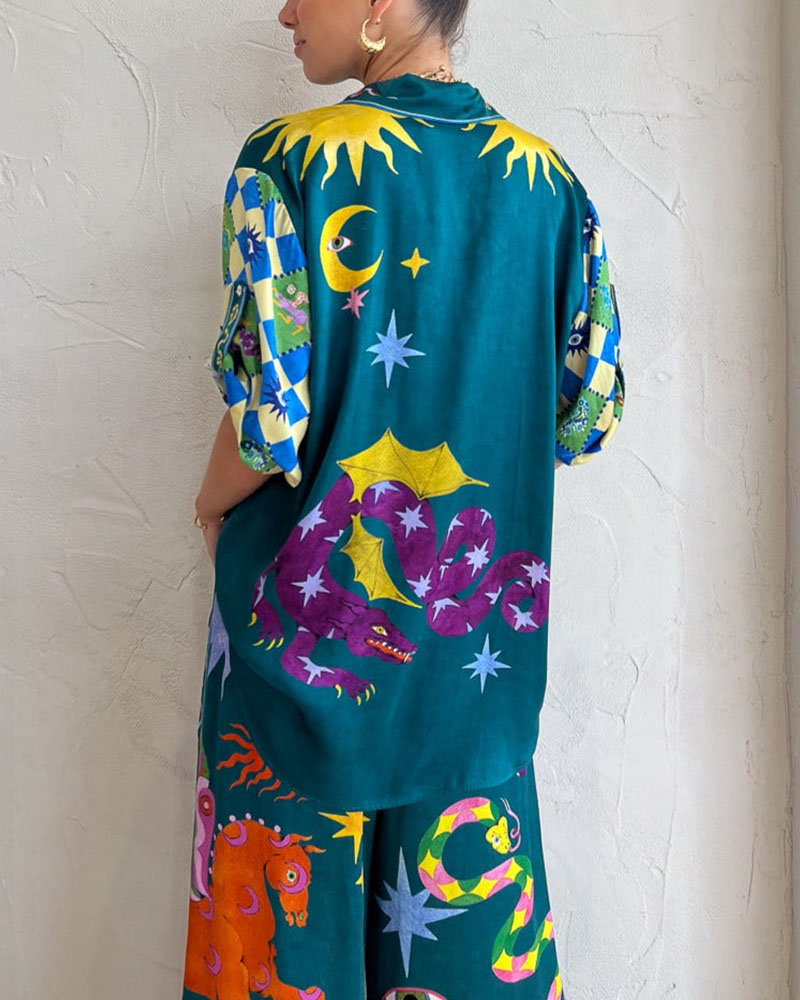 Fashion Art Graffiti Print Casual Two-piece Set