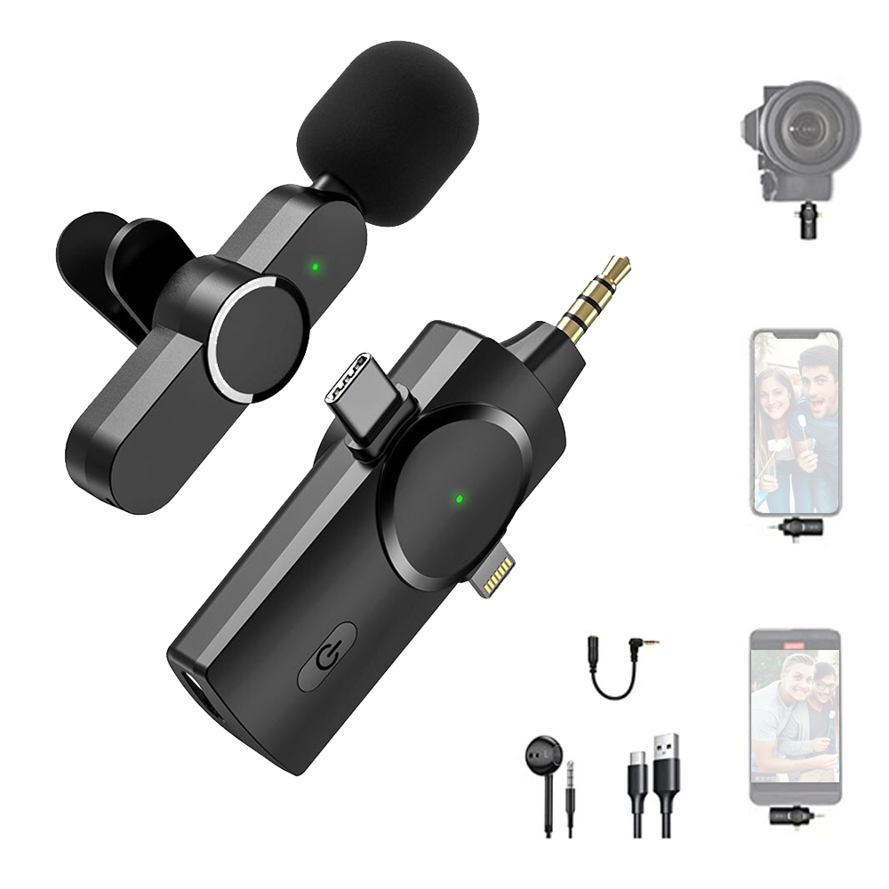 Wireless Lavalier Microphone,3-in-1 Plug-Play Lapel Microphone for iPhone iPad Android Camera for Recording,YouTube,TikTok, Facebook Live Stream,Noise Reduction Auto-Sync (NO APP or Bluetooth Needed) 