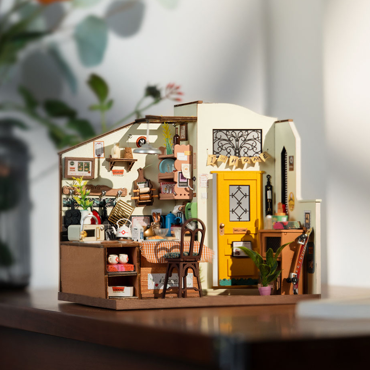 Rolife DIY Miniature Dollhouse Kit Green House with Furniture and LED Wooden Dollhouse Kit Best Birthday for Women and Girls