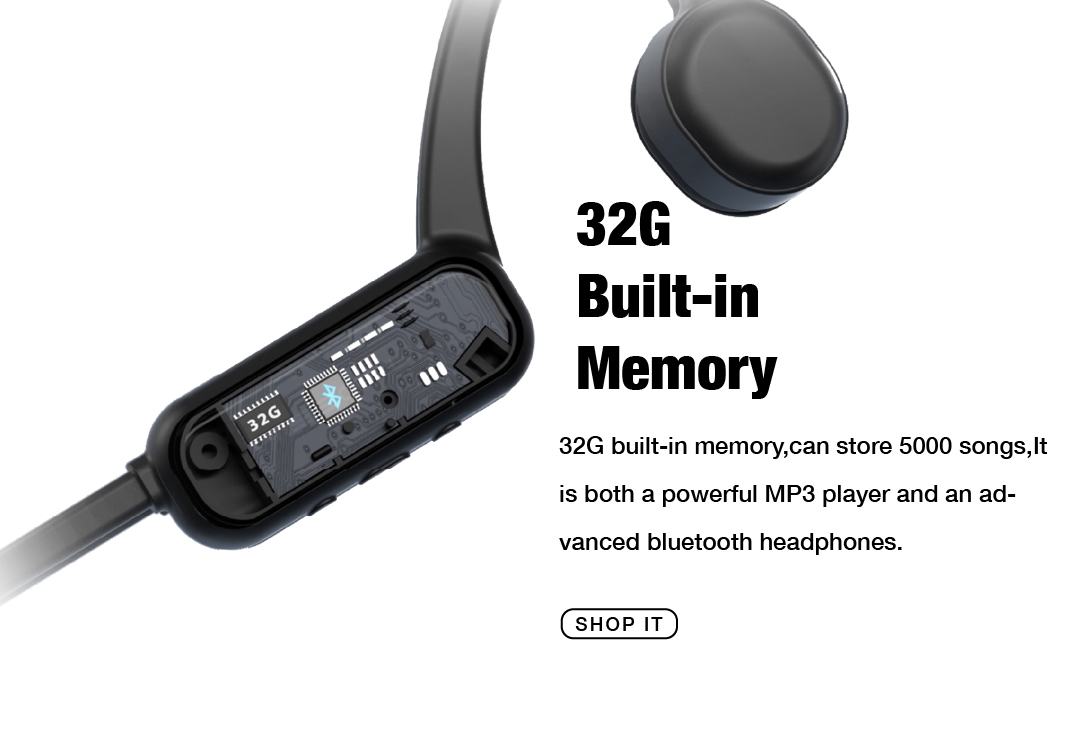 wireless bluetooth bone conduction headphone with 32G built-in memory