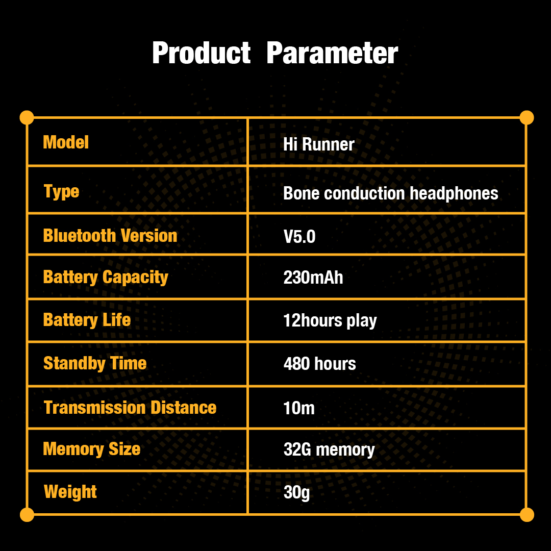 Product parmeter for Wissonly Hi Runner bone conduction headphone