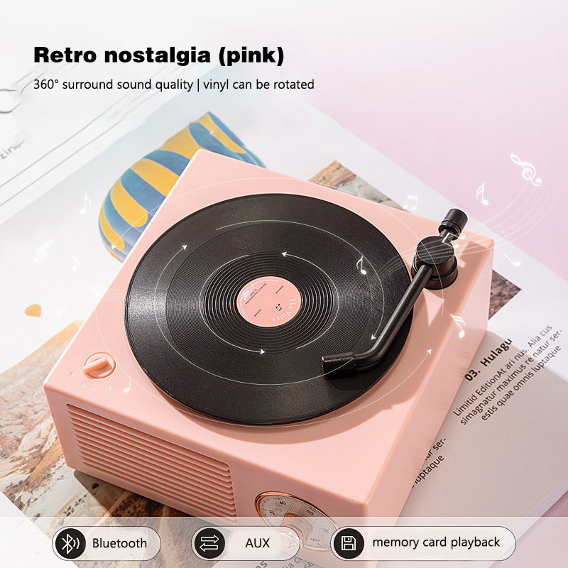 Bluetooth speaker alarm clock wireless small audio subwoofer birthday gift Valentine's Day gift retro vinyl record player