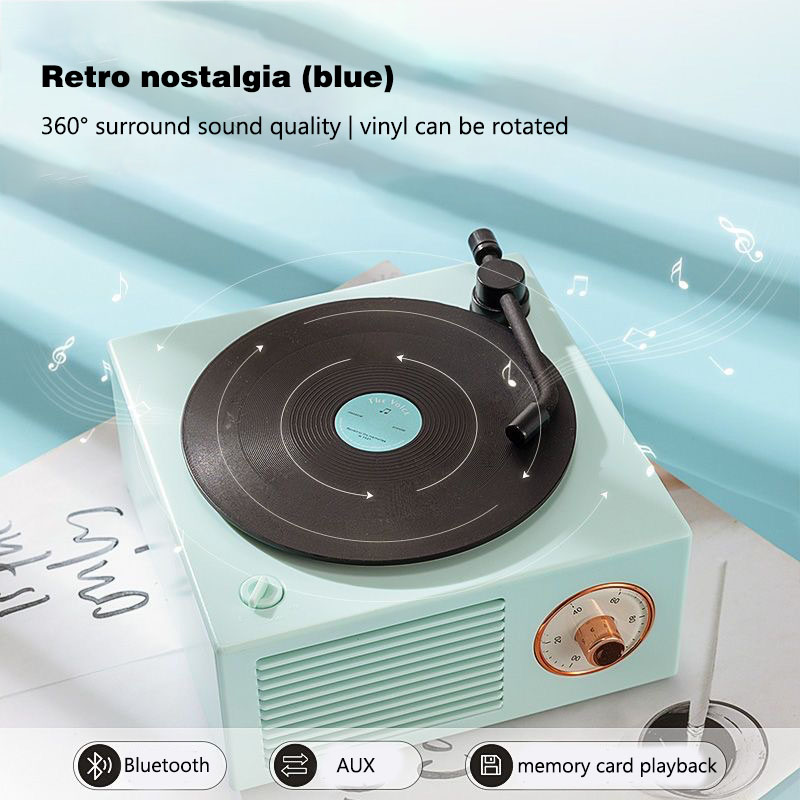 Bluetooth speaker alarm clock wireless small audio subwoofer birthday gift Valentine's Day gift retro vinyl record player