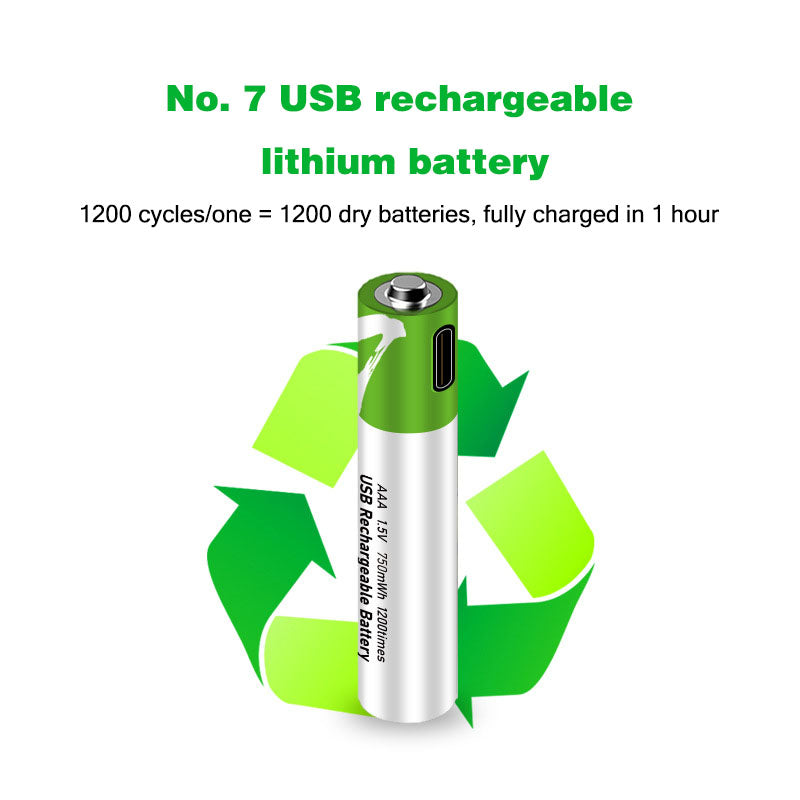 Rechargeable Lithium AAA Batteries with USB Cable 750 mwh Capacity