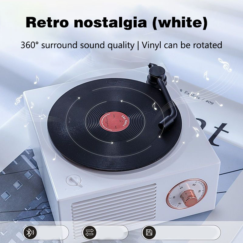 Bluetooth speaker alarm clock wireless small audio subwoofer birthday gift Valentine's Day gift retro vinyl record player