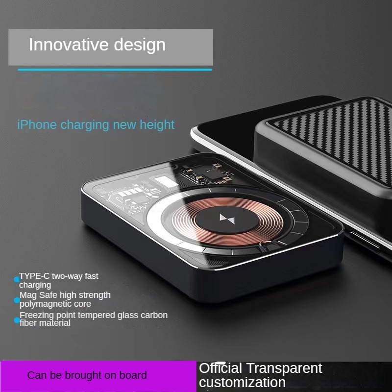Industrial Style Power Bank Transparent Charging Treasure PD22.5W Fast Charging Magnetic Mobile Power Supply Large Capacity, Compact and Portable