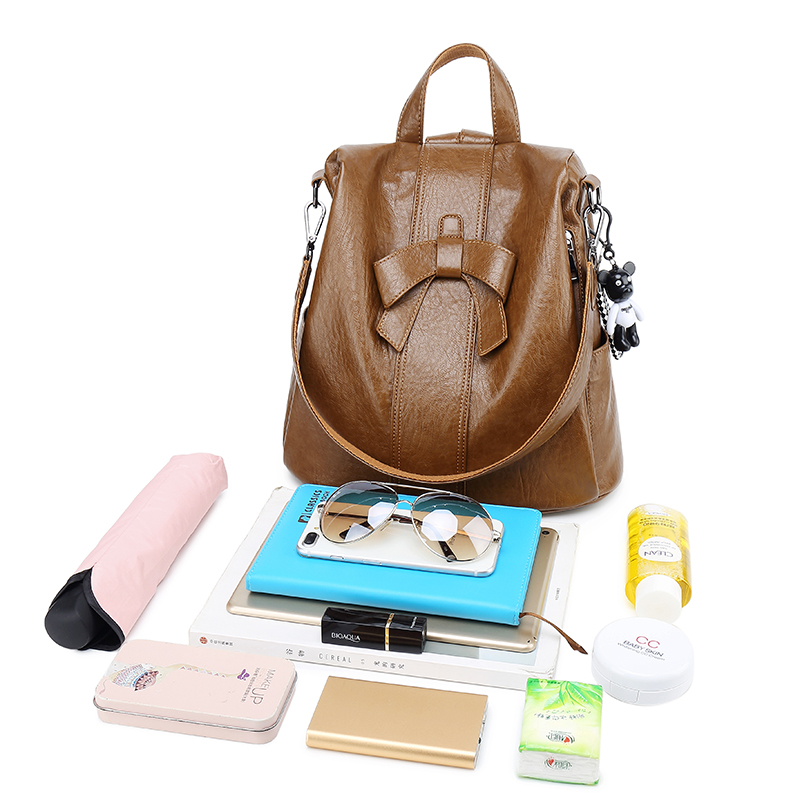 Нова раница против кражба от овча кожа с панделка