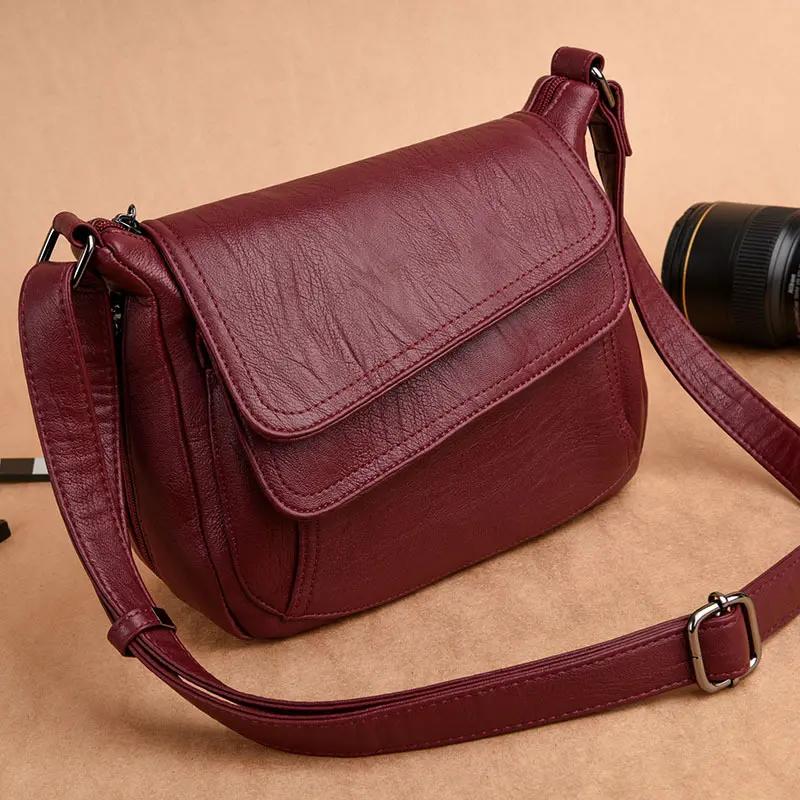 Модна мека кожена чанта през рамо