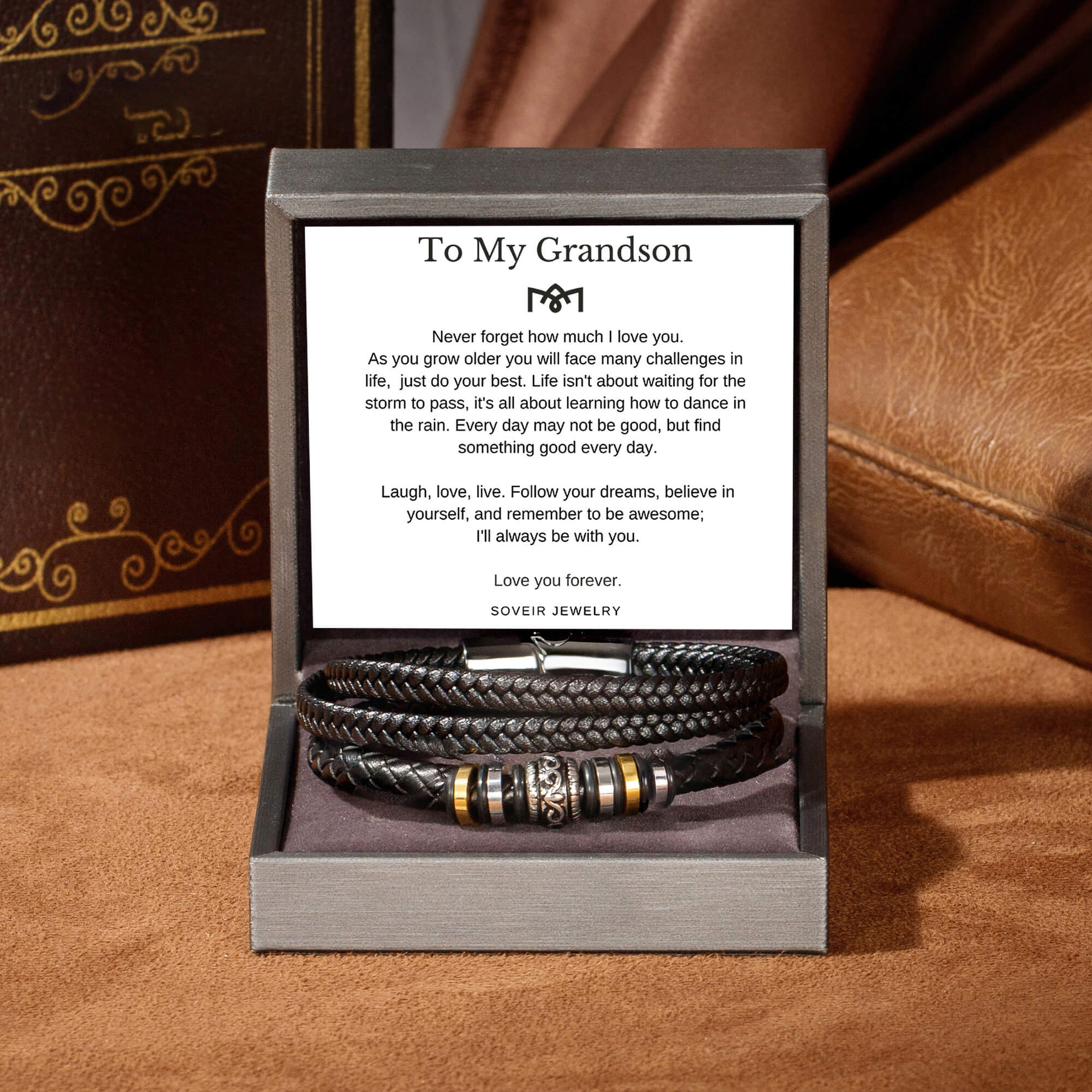 Leather Bracelet - Fishing - To My Grandson - I'll Love You Till