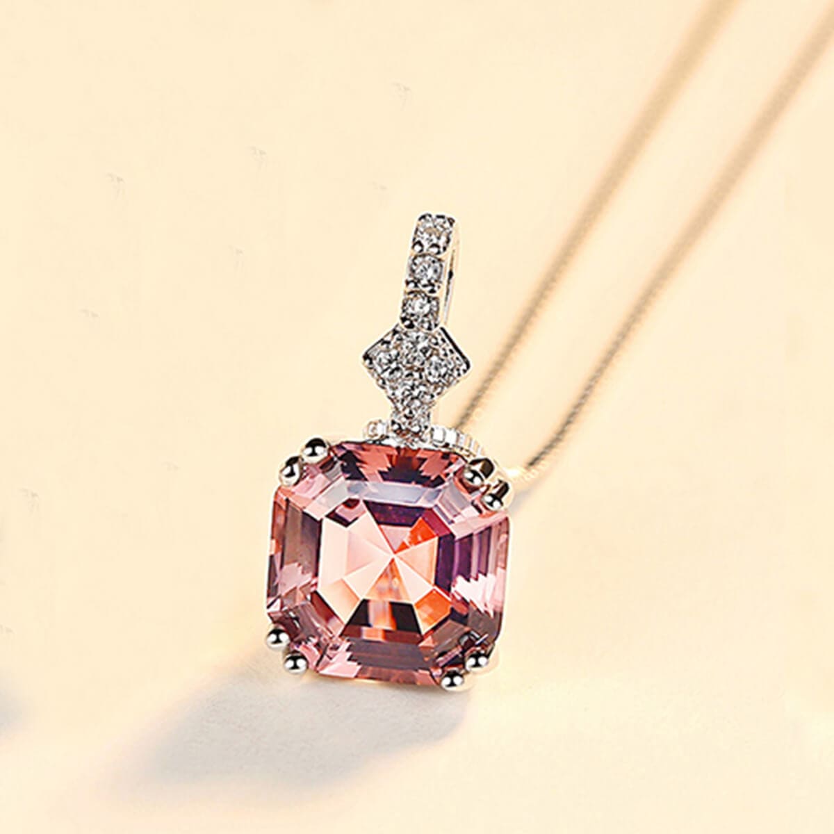 Asscher Cut Lab Morganite Pendant 