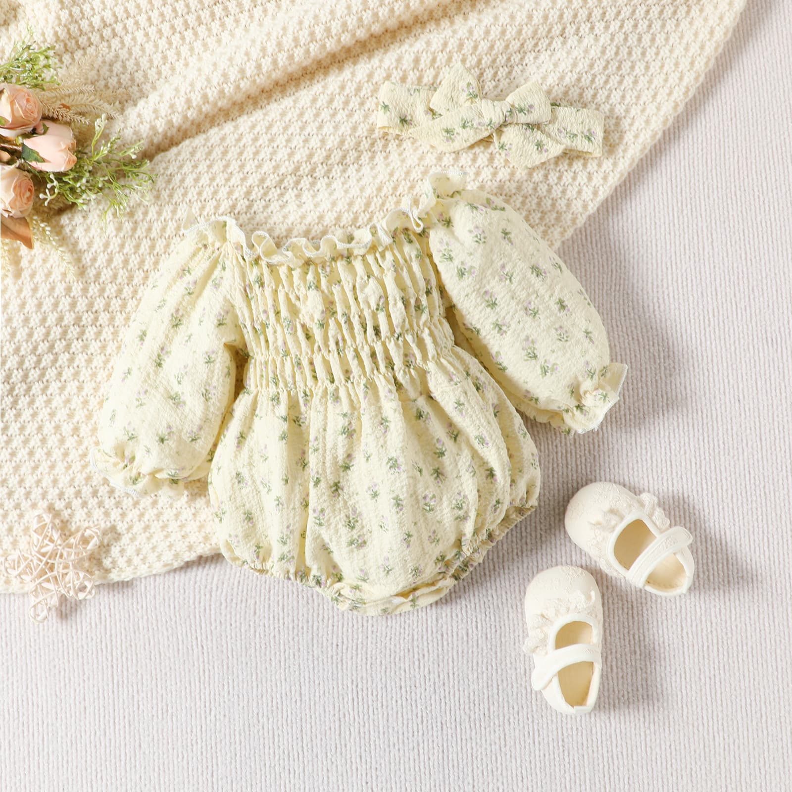 Baby Newborn Floral Romper With Headband