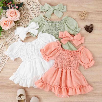 Baby Solid Romper With Headband