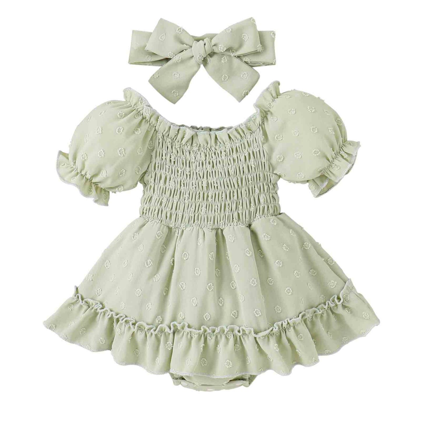 Baby Solid Romper With Headband
