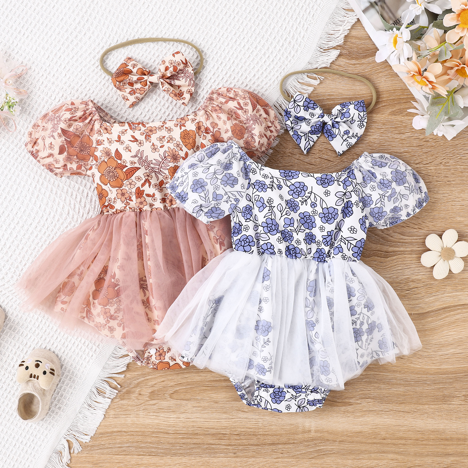 Baby Floral Romper With Headband