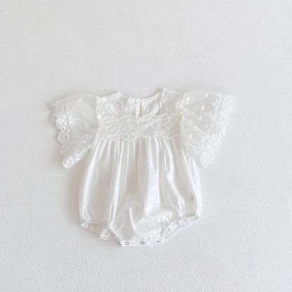 Baby Girl Lace Flutter-sleeve Romper