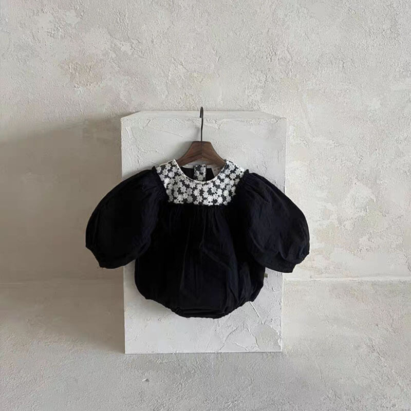 Baby Cotton Linen Puff Sleeves Romper
