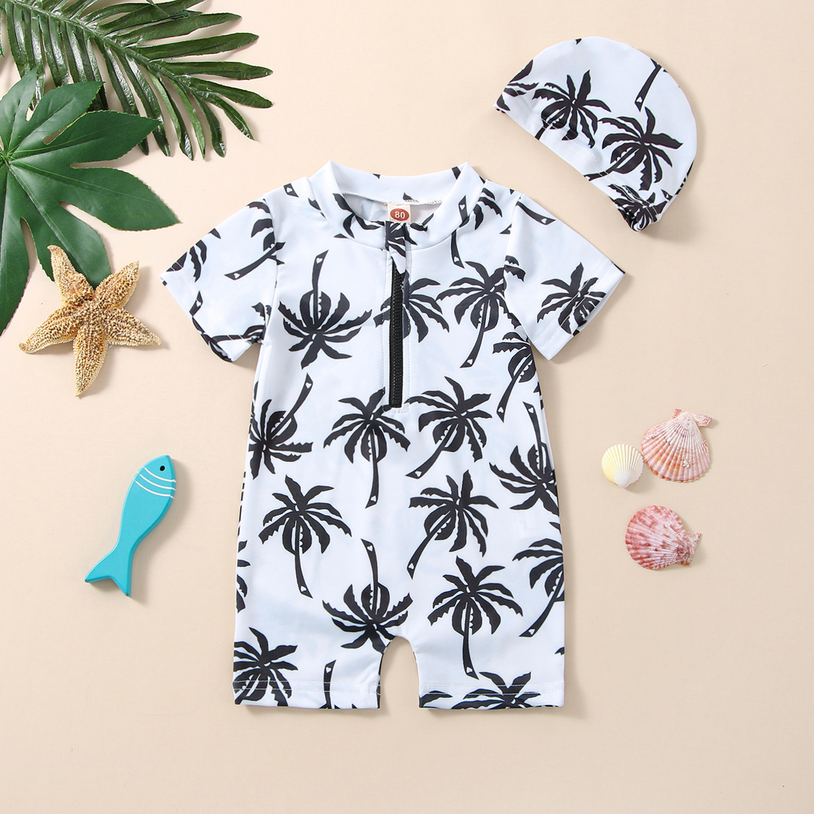 Boys Coconut Tree Swimsuit with Hat
