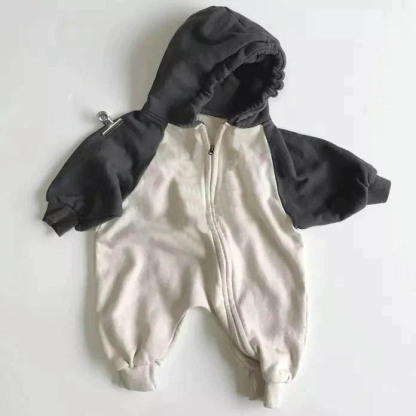 Baby Color Block Hooded Jumpsuit-visikids