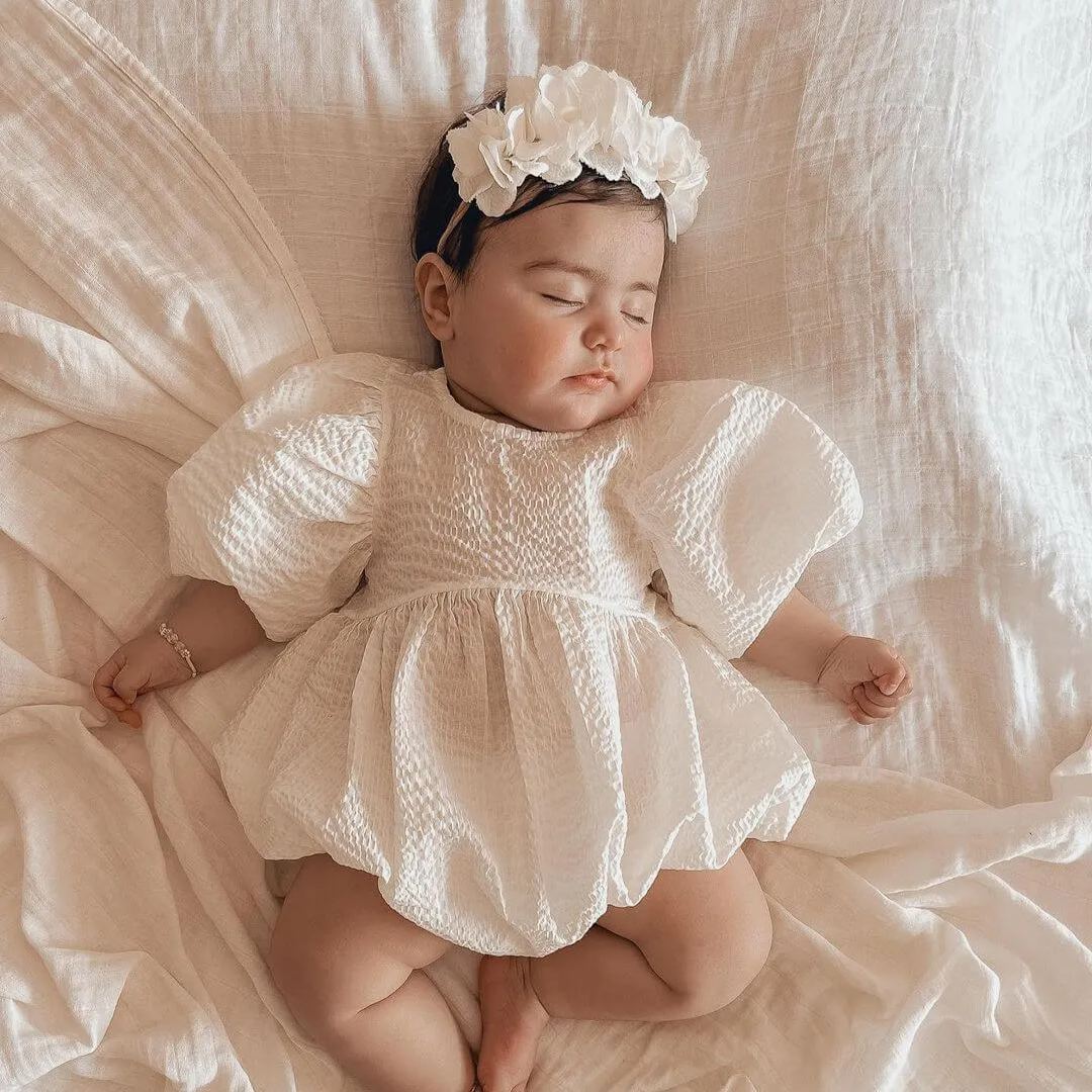 Baby Solid Puff Sleeves Romper