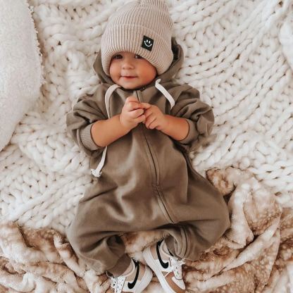 Baby Solid Hooded Zip Up Jumpsuit
