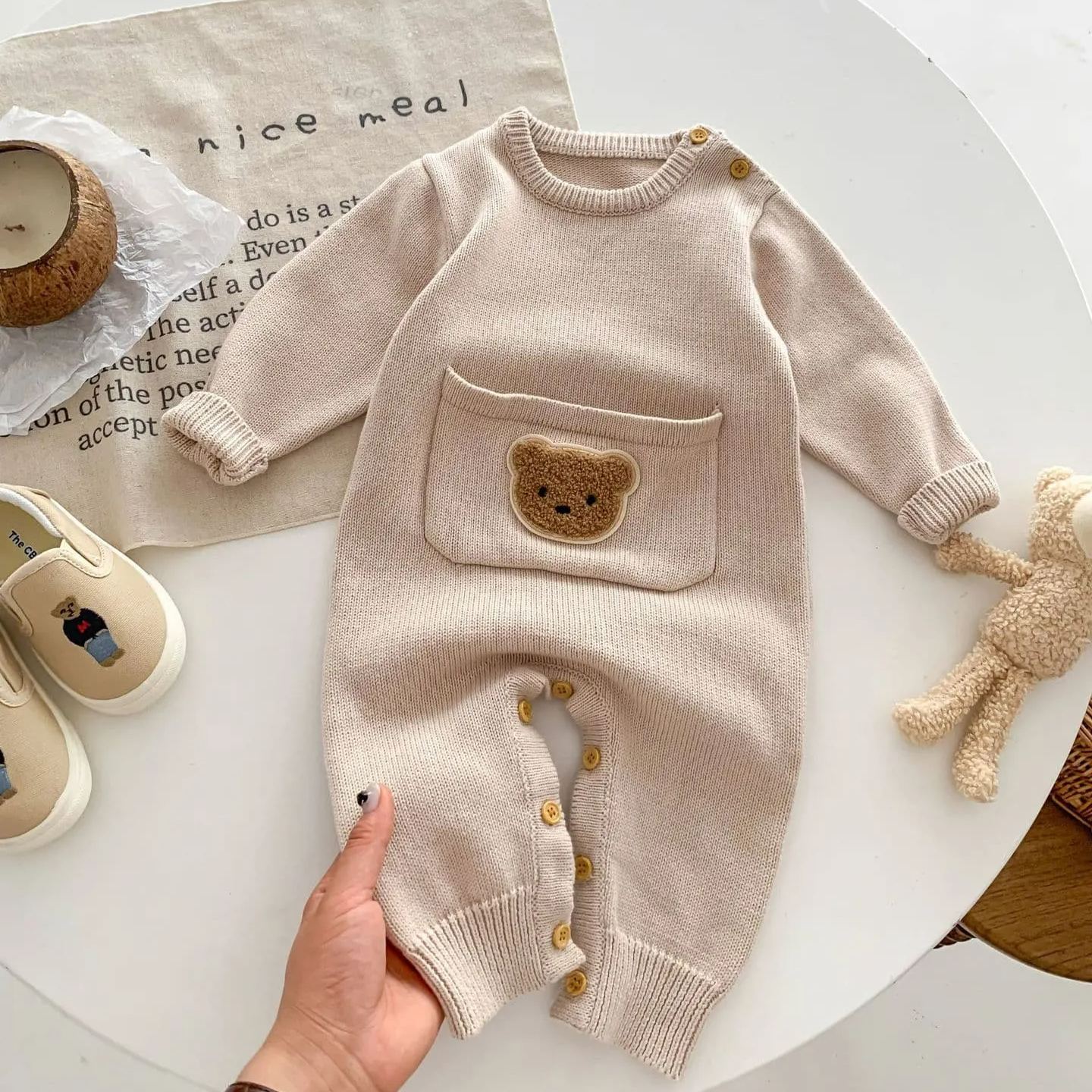 Baby Newborn Bear Knit Jumpsuit