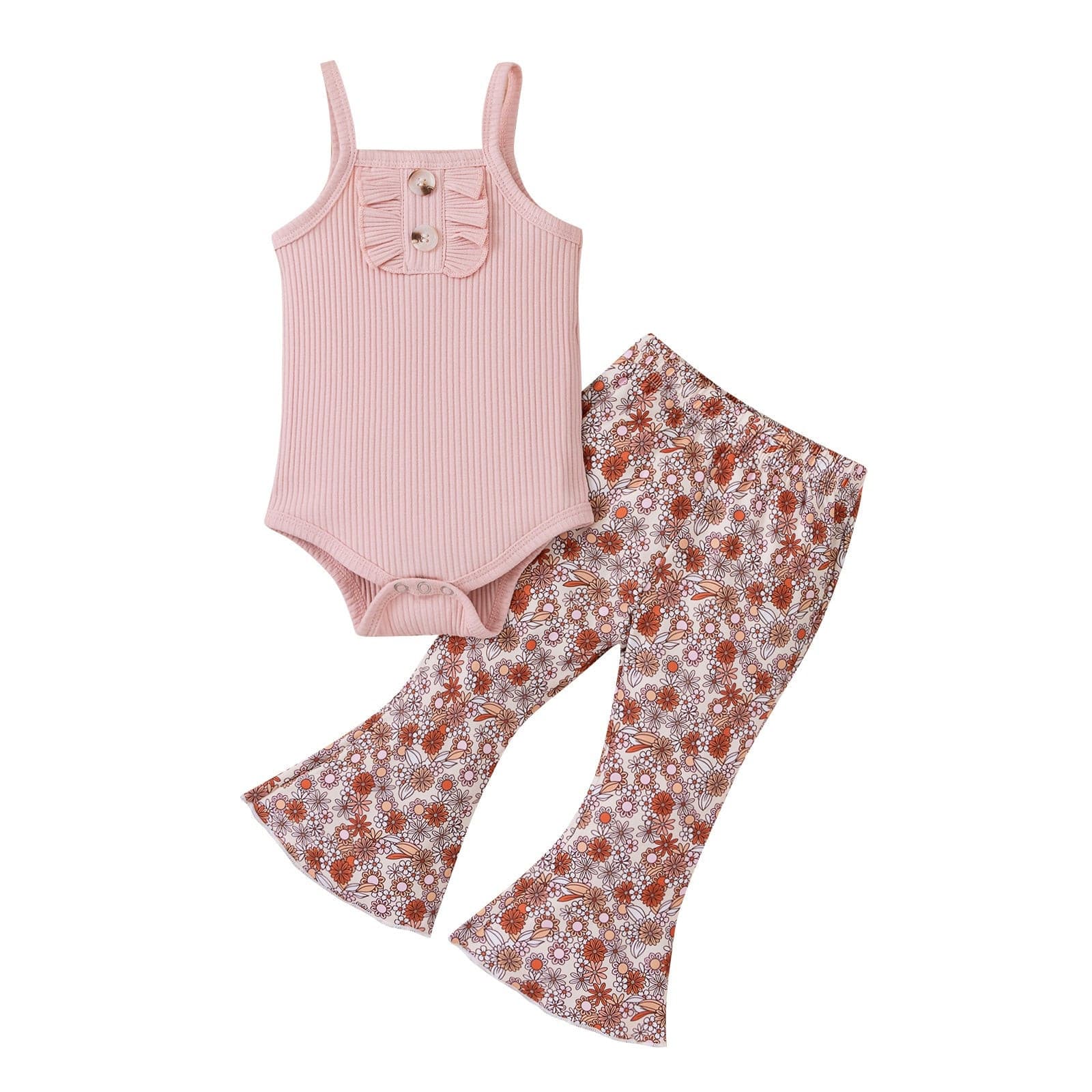 2-piece Suspender Floral Print Suit.