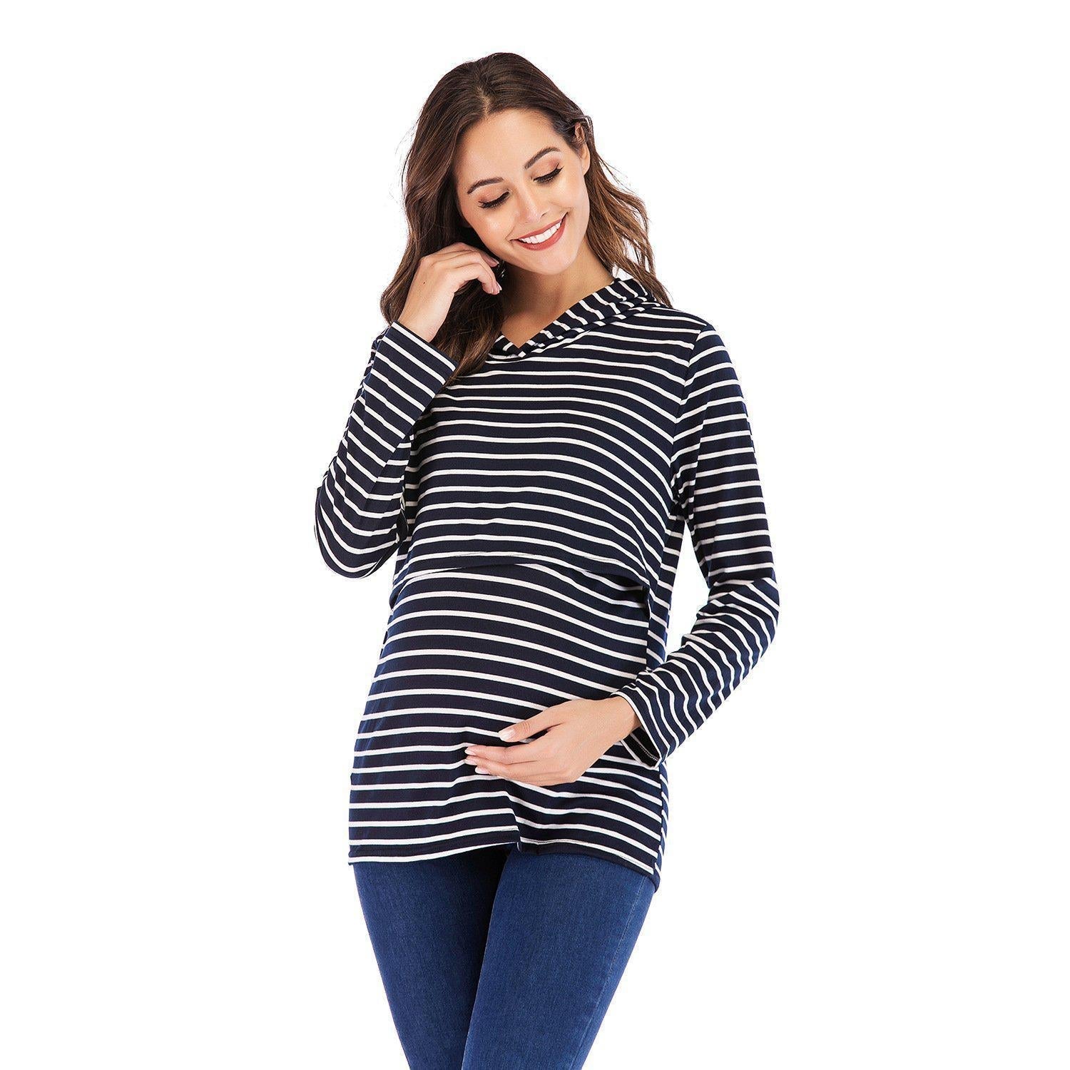 Striped Hooded Loose T-Shirt.